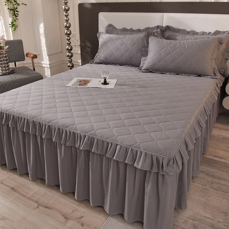 全棉纯色简约风夹棉床裙三件套四季通用单件高端纯棉加厚防滑床罩,床上用品,床裙,淘宝优惠券,粉丝福利购,淘宝优惠卷