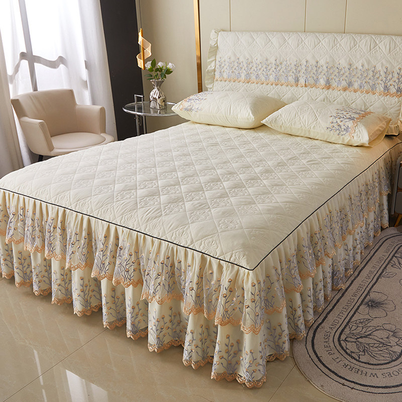 四季公主风大豆夹棉床裙式床罩单件高级感双层纱花边床围裙保护套,床上用品,床裙,淘宝优惠券,粉丝福利购,淘宝优惠卷