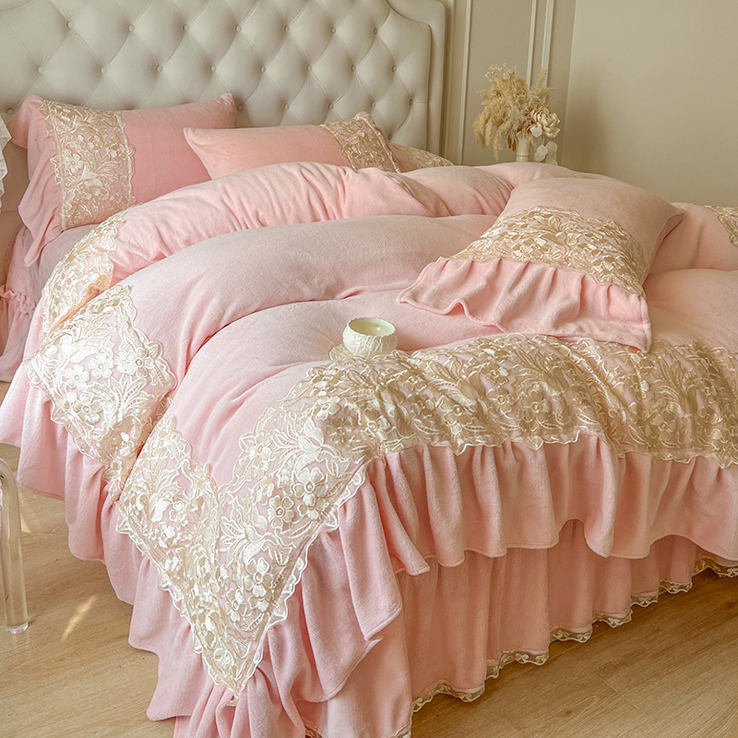 加厚牛奶绒被套单件高端蕾丝花边200x230cm220x240双面加绒公主风