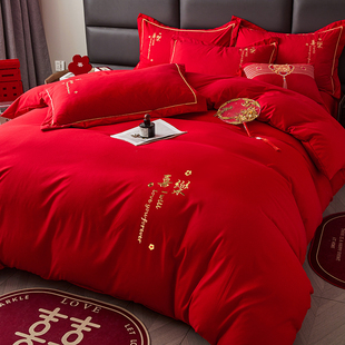 刺绣结婚庆大红色被套单件200x230cm220x240婚嫁床上用品四季 通用