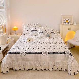 全棉床盖单件带花边床裙夹棉纯棉床单榻榻米炕盖垫三件套四季通用