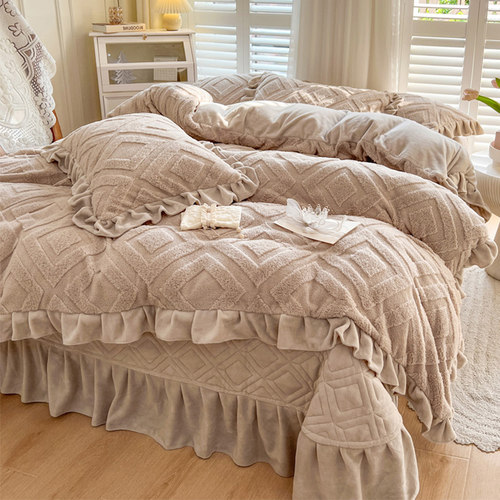 保暖牛奶绒四件套夹棉加厚床盖款