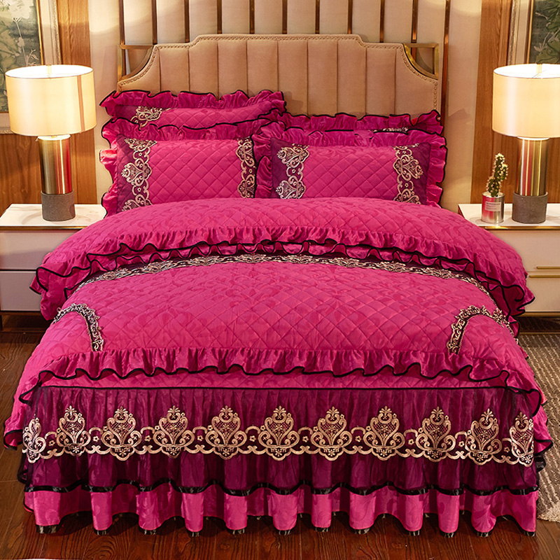 欧式夹棉加厚被套单件天鹅绒双面绒公主蕾丝边毛绒双人保暖被罩冬