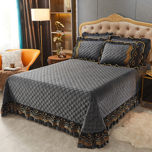 冬季加厚水晶绒床盖单件加绒牛奶绒保暖夹棉床单珊瑚绒三件套加大
