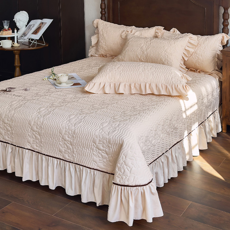 2025春夏新款天丝缎夹棉床盖裙单件法式公主风荷叶花边床单三件套,床上用品,床盖,淘宝优惠券,粉丝福利购,淘宝优惠卷