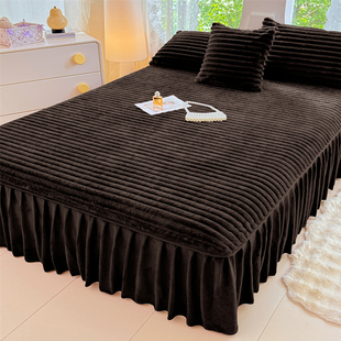 冬季 床罩单件床围裙罩保护套加绒床单床套 A类高克重兔毛绒床裙式