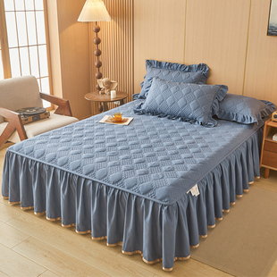 纯色A类水洗棉夹棉床裙式 2.2米床围床套 床罩单件双人1.5m1.8x2.0