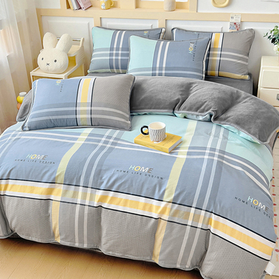 ab面纯棉加牛奶绒四件套可爱卡通