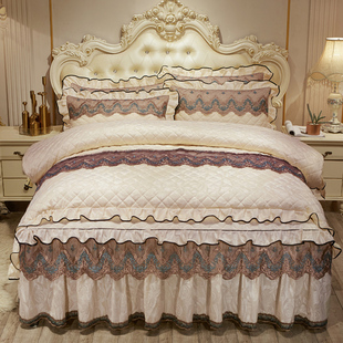 欧式夹棉床裙式四件套蕾丝花边加厚保暖天鹅绒加棉冬季保暖1.8m床