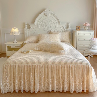 韩式云感棉床笠式床裙三件套小碎花蕾丝花边床围裙夹棉防滑床罩套