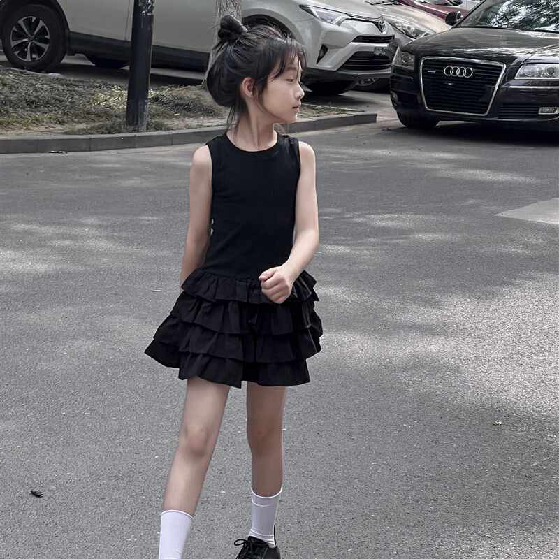 女童夏季套装夏装2025新款洋气儿童中大童蝴蝶无袖蛋糕裙两件套潮