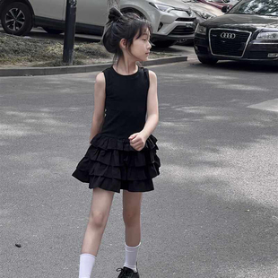 洋气儿童中大童蝴蝶无袖 女童夏季 2025新款 夏装 蛋糕裙两件套潮 套装