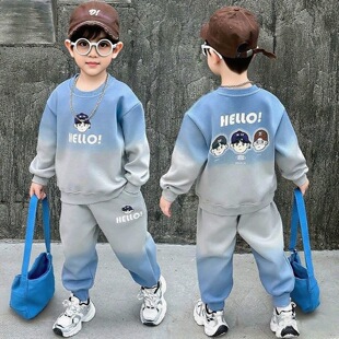 小中童春秋季卫衣运动服男孩帅气渐变2025新款儿童装男童春装套装