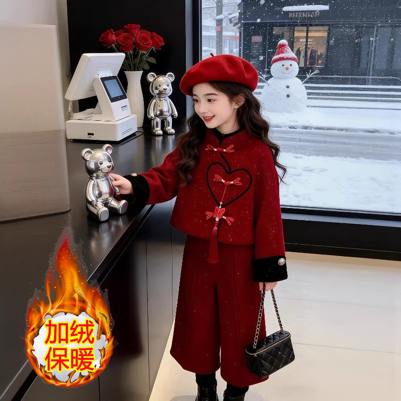 女童新中式拜年服红色加绒套装时髦新款洋气中大童国风新年两件套,童装/婴儿装/亲子装,套装,淘宝优惠券,粉丝福利购,淘宝优惠卷