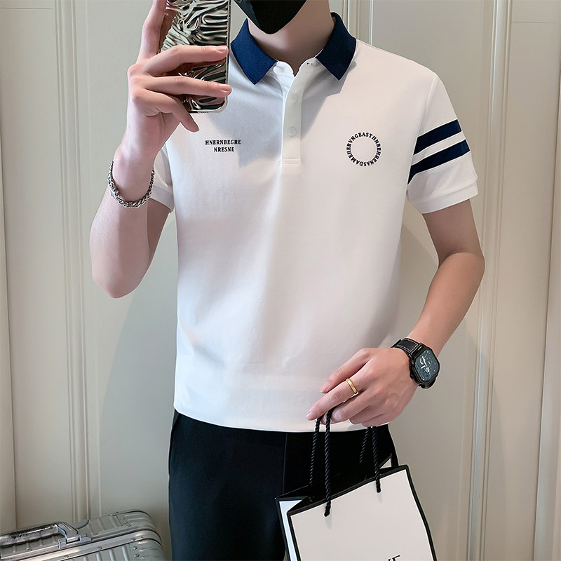 B338-T814-P48 夏季男士休闲翻领短袖T恤小伙风简约痞帅polo衫男图片