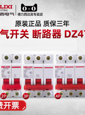 德力西空气开关2P家用63a空开32a单1P电闸DZ47小型总闸4三3断路器
