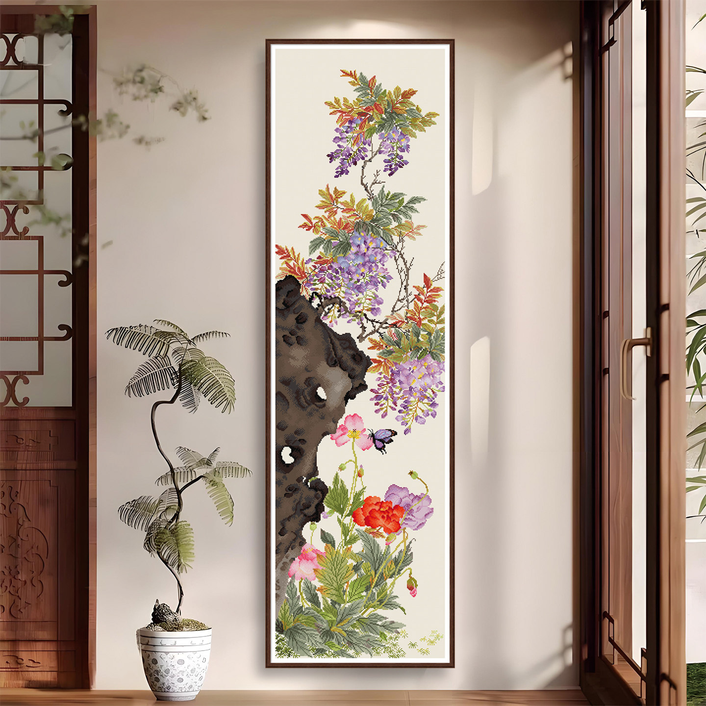 春天十字绣2026新款线绣新中式古画紫藤春韵客厅玄关走廊简约大气
