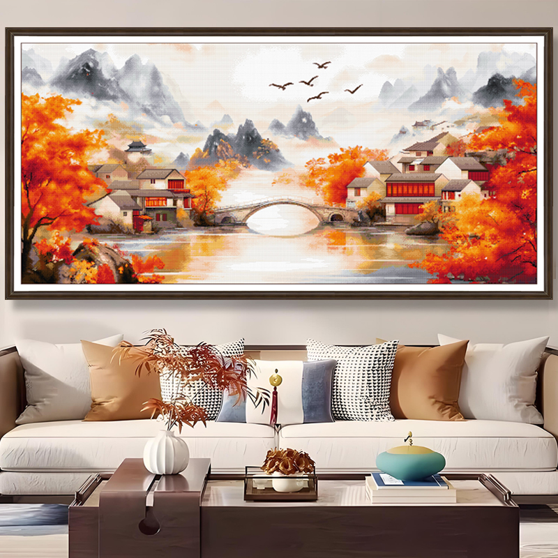 春天十字绣2025新款线绣高级简约大气客厅山水风景手工秋枫仙境