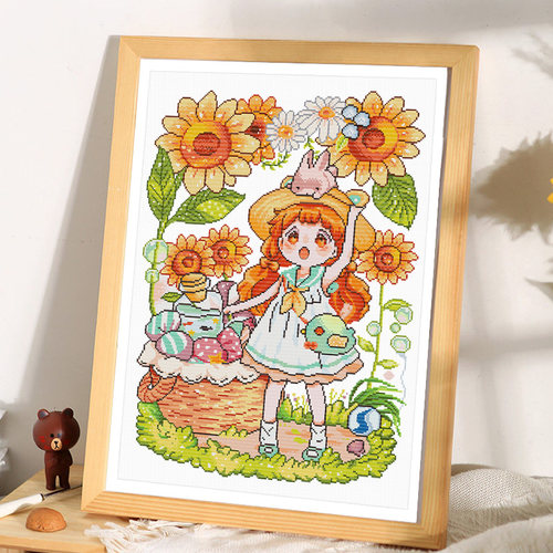 向日葵手工儿童房十字绣线绣