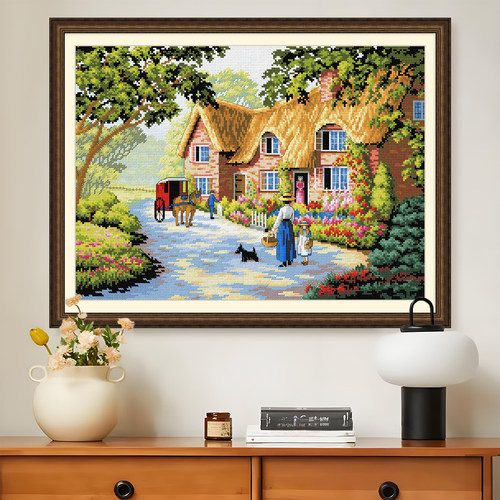 春天十字绣欧式风景手工画