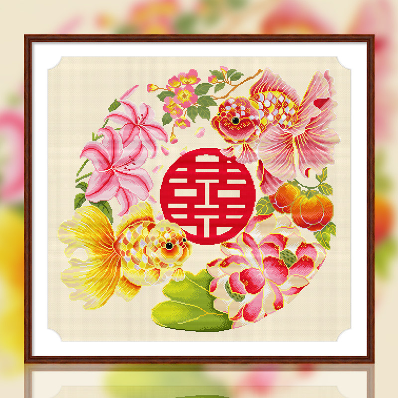 新中式禧福双至中国风春天十字绣2026新款线绣客厅玄关手工刺绣