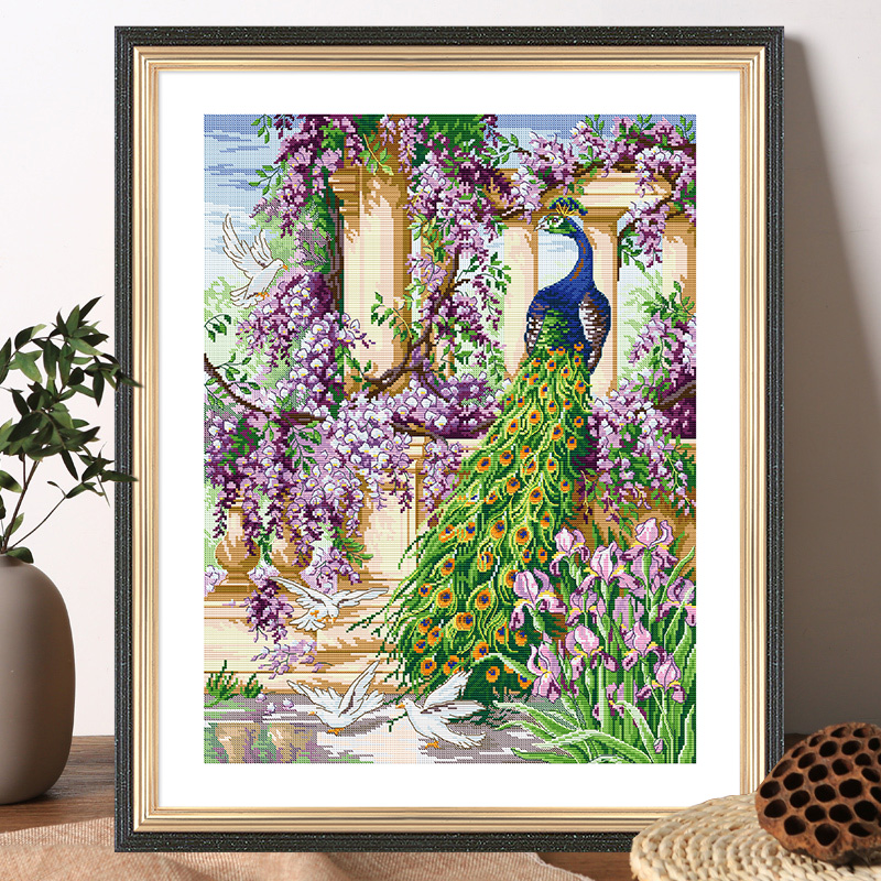 十字绣孔雀竖版满绣现代欧式客厅卧室挂画手工自己绣2024新款线绣