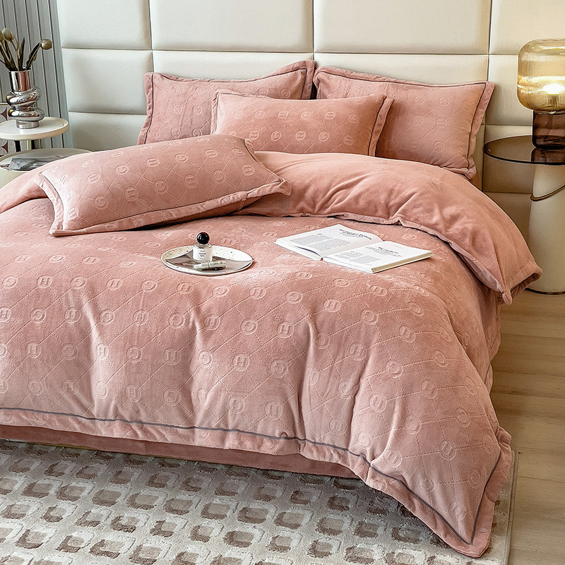 大牌风牛奶绒四件套轻奢高级感主卧室a类母婴级床笠款珊瑚绒被套