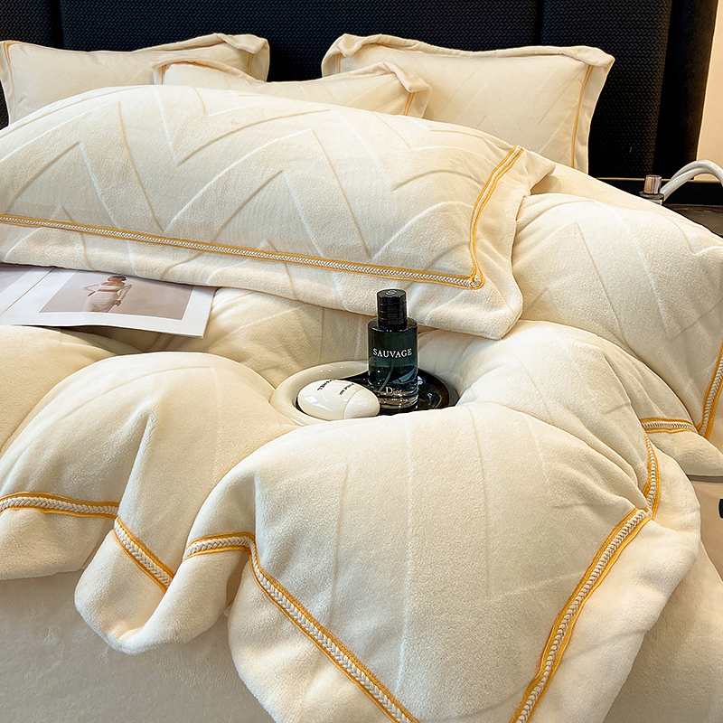 高端剪花A类全消光牛奶绒四件套冬季宝宝绒珊瑚绒婴儿绒刺绣轻奢