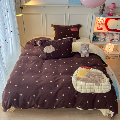 冬天贴布绣绵羊绒工艺款牛奶绒四件套a类母婴级可爱卡通小清新ins