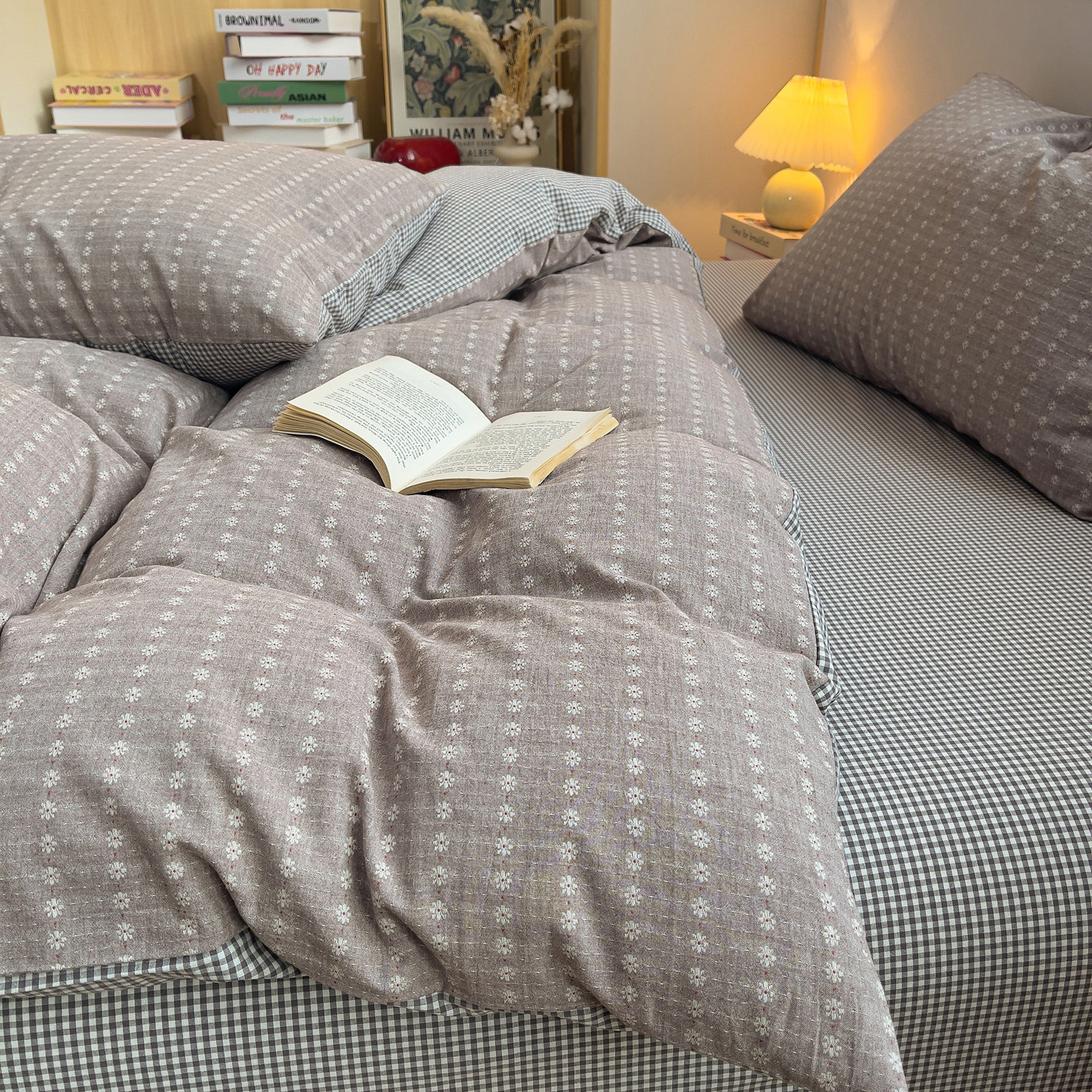 A类全棉色织提花四件套2026新款ins小清新纯棉被套简约风ins灰色