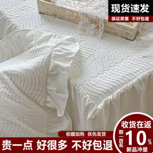 公主文艺风床裙式 床罩单件纯色夹棉防尘保护套1.5米1.8床单防滑白