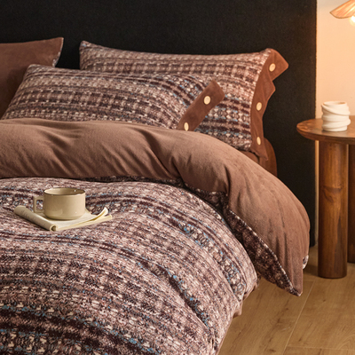 冬季纽扣款牛奶绒四件套轻奢高级感高端防静电珊瑚绒被套1.8m床笠