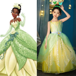 女童青蛙公主蒂安娜连衣裙角色扮演服装电影同款人物表演裙小精灵