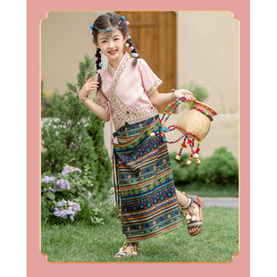 小娘惹网红套装傣族日常裙子西双版纳旅拍服装女童演出傣族服饰套