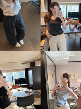 MLPSTUDIO 舒爽好穿！慵懒大U领桑蚕丝棉修身感显瘦T恤上衣女夏