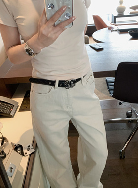 MLPSTUDIO 四季都爱穿的曼妙灰白牛仔裤 理想型拼接阔腿休闲裤