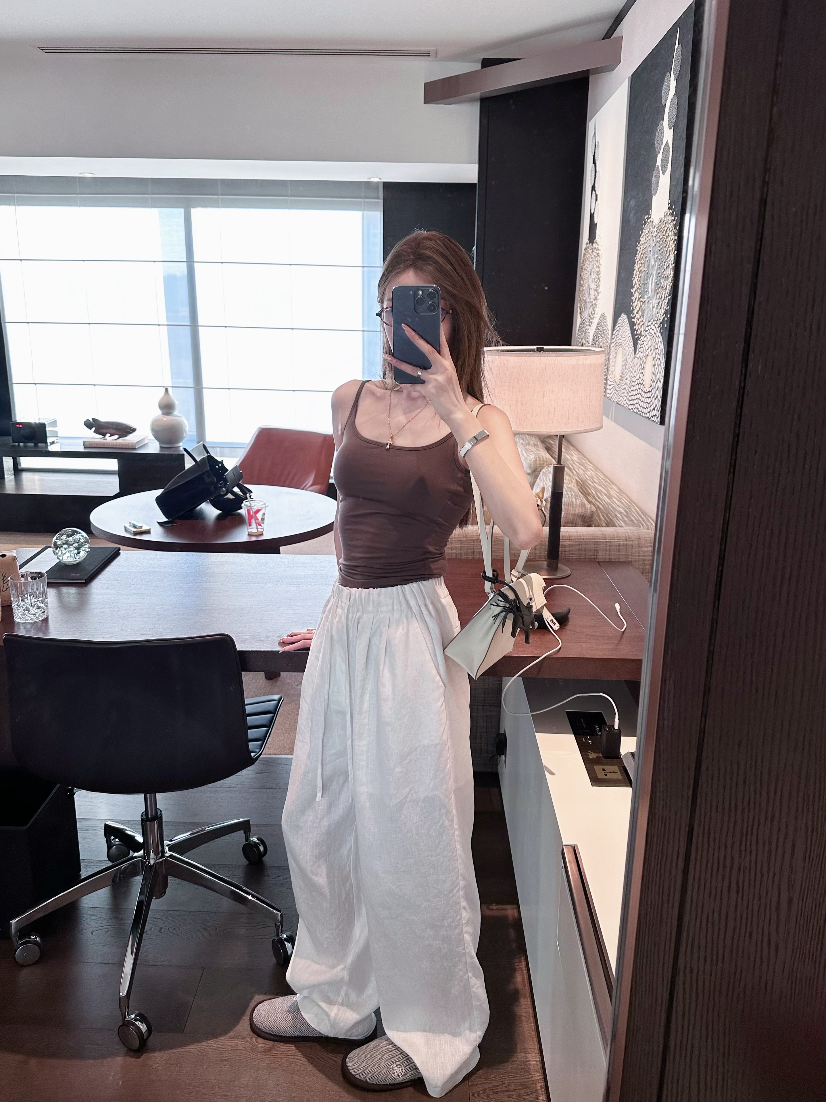 MLPSTUDIO 天然氧吧！夏日防shai呼吸感100亚麻松紧腰阔腿拖地裤