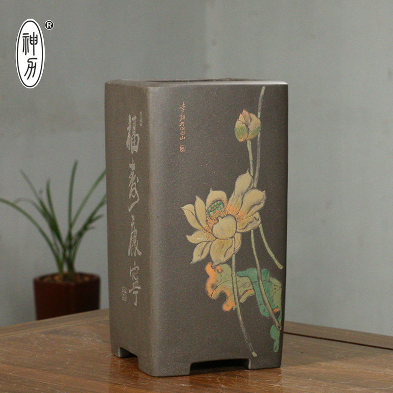 宜兴李超紫砂陶瓷兰花花盆名家古典精品手工桌面四方阳台创意花盆