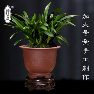 精品兰花盆 大号紫砂花盆紫茄泥花语盆 君子兰花盆紫砂古典个性