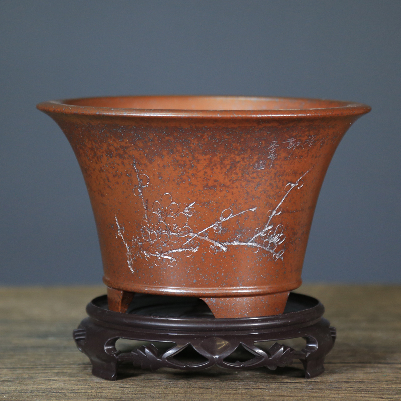 紫砂古典柴烧仿古紫砂花盆