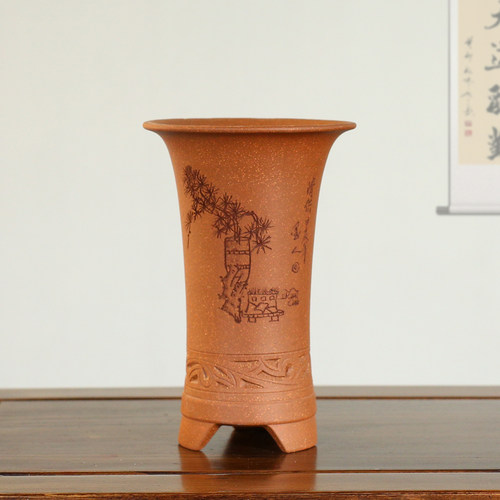 精品多肉青段泥束腰紫砂花盆