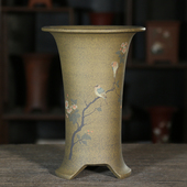 神力精品兰花盆沙皮青漂口泥绘兰花盆 室内寒兰春兰桌面古典花器