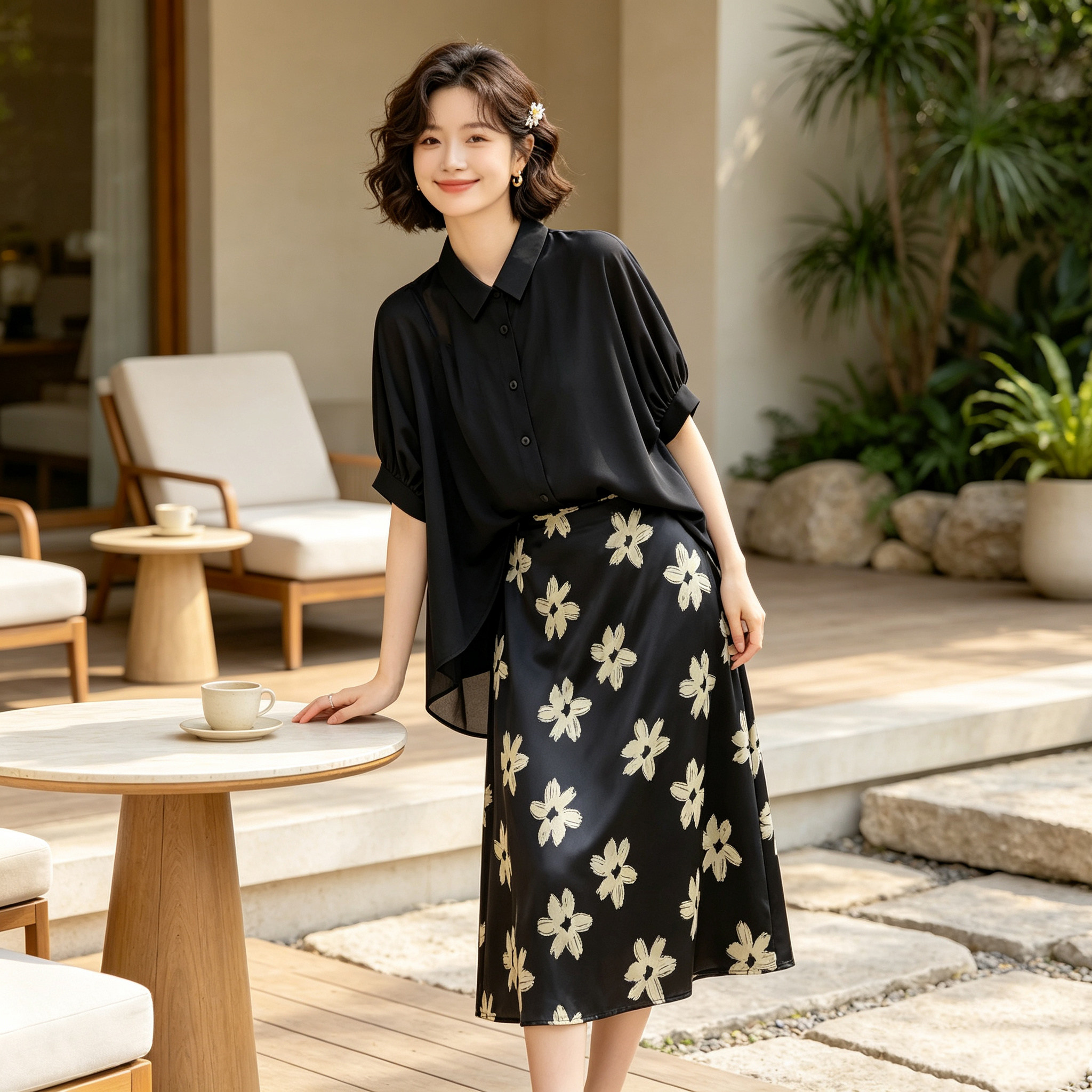 薄款轻奢松弛感雪纺衬衫2026夏季女士大码宽松上衣蝙蝠袖翻晒罩衫