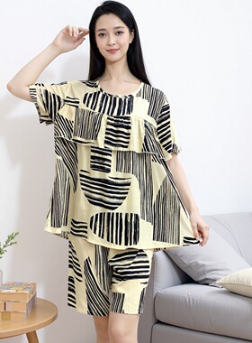 夏季新款短袖短裤棉绸睡衣女薄款不带胸垫防凸点可外穿家居服Y116