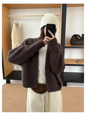 TG 慵懒随性毛衣开衫外套女2025冬季新款加厚保暖宽松针织衫25984