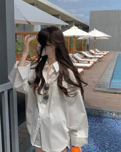 长袖衬衫纯白大女主风宽松
