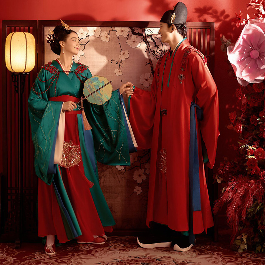 影视剧长风渡同款汉服新款影楼主题拍照情侣婚纱照红男绿女服装