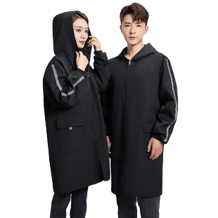 大褂工作服男女士帆布蓝大褂长袖 围裙防尘罩衣劳保连帽搬运工 长款