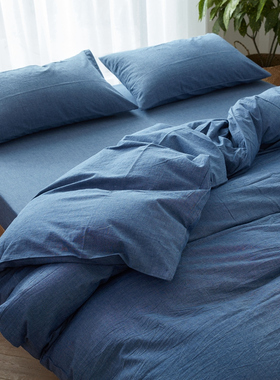 单件被套全棉220cm240水洗棉纯色格子150x200蓝色床单被罩180x230