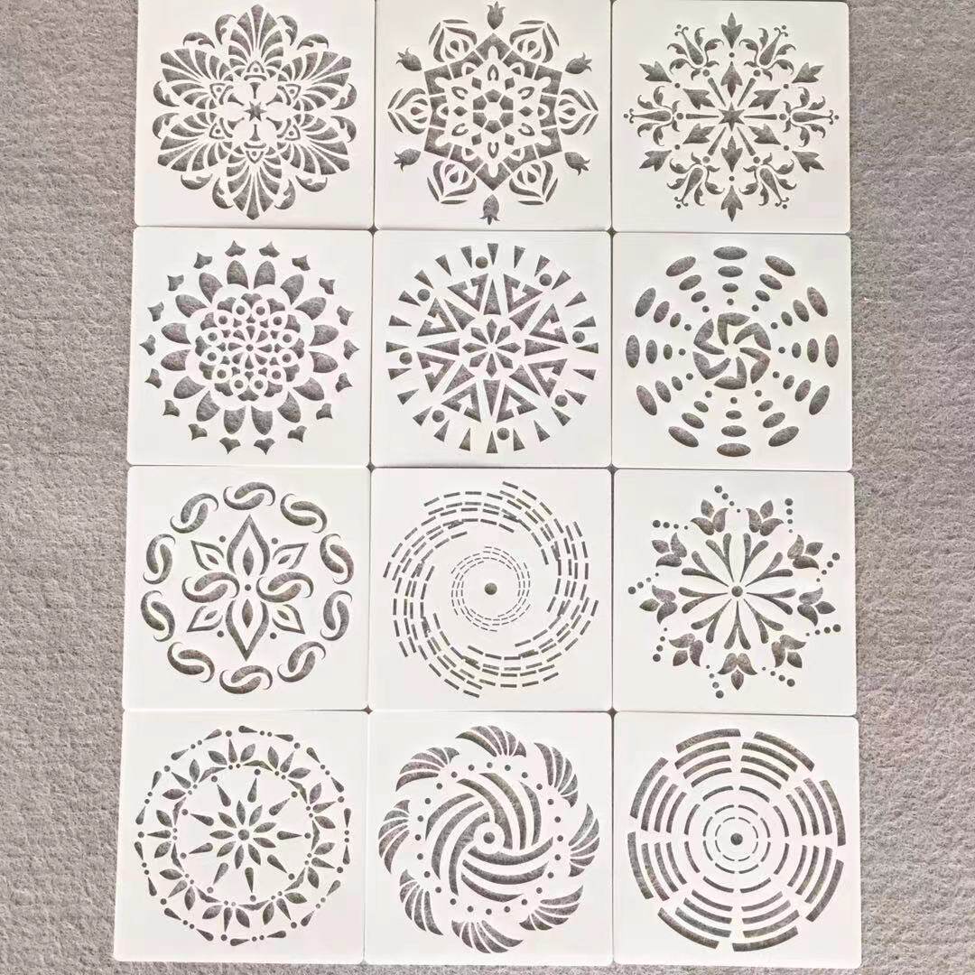 亚马逊新款遮蔽曼陀罗花纹图案辅助绘画喷墙喷板喷花 diy镂空模板